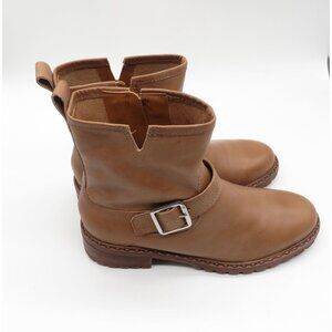 Lucky Brand Women's Tan Leather Ankle Boots Size 7.5 Side Zipper Buckle NEW